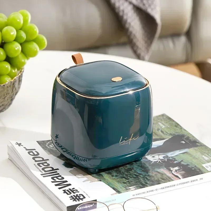 New Pressing Mini Desktop Trash Can Light Luxury Double-layer Coffee Table Bomb Cover Small Trash Can Storage Bucket Wastebasket