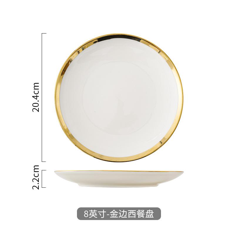 

Керамическая тарелка для стейка в западном стиле 10 дюймов, европейский стиль, золотая кайма, тарелки для фруктов, десертов, завтрака, круглая кухонная тарелка, посуда