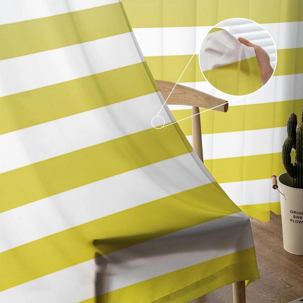 Yellow Gradient Stripes Tulle Curtains Fashion Printed Sheer Window Drapes for Living Room Balcony Modern Home Decor