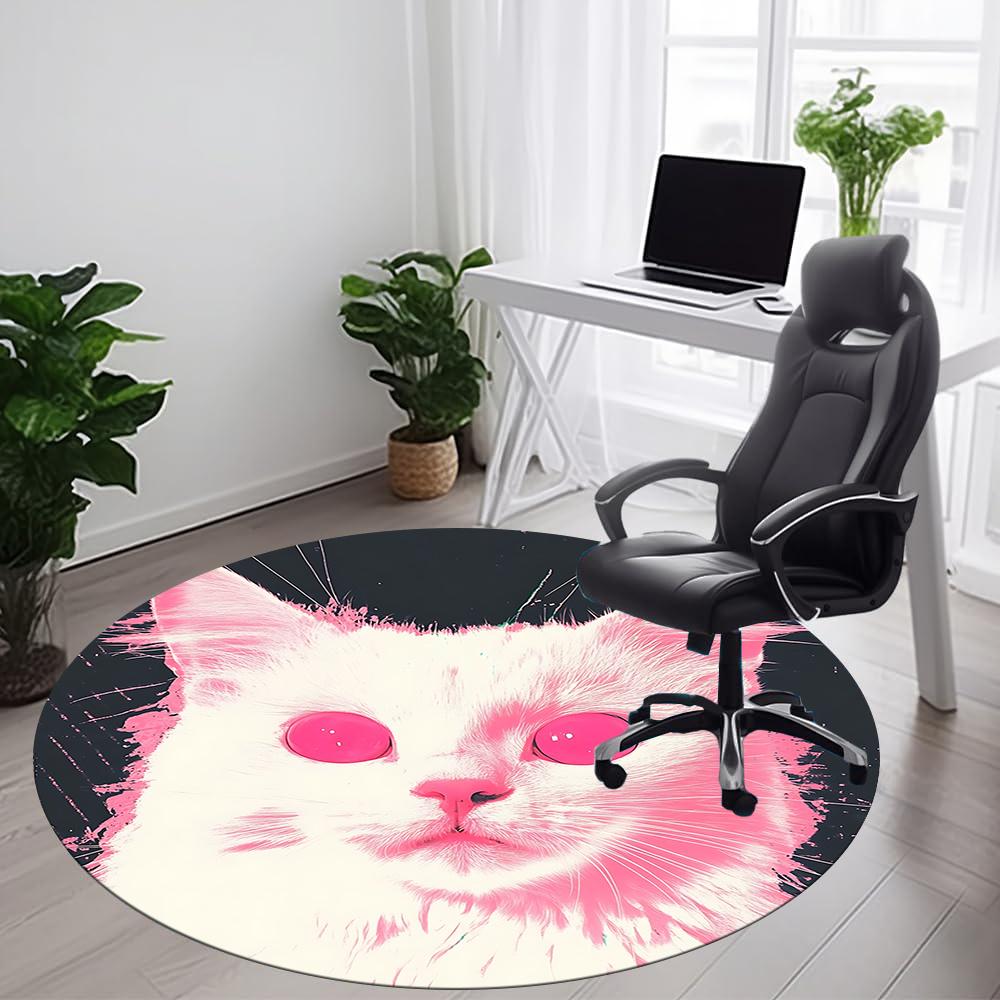1pc Cat Pink Office Round Area Rug, Indoor Mat Suitable ForOffice, Under Office Chairs Bedroom Living Room Home Decor, Room Deco u02