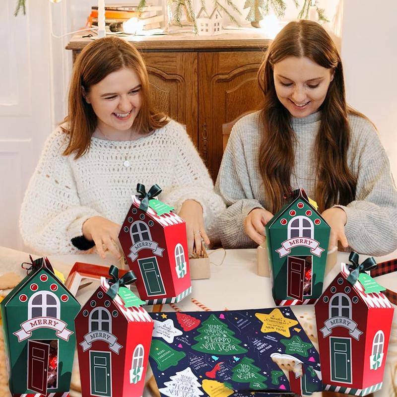 10/5PCS Christmas Kraft Paper Candy Boxes Merry Christmas Candy Sweets Cookie Gift Box Packaging Bag Party Favor Decoration 2024