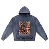 DTG print Knitted Denim Zip-Up Hoodie Golden Dragon Brother Print Zipper Hoodies  