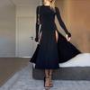 2023 Autumn Sexy High-Slit See-Through Long Dress with Round Neck