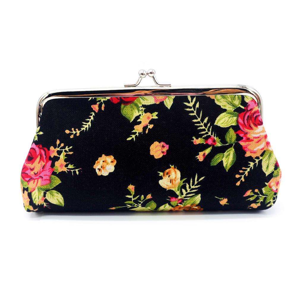 Carteira de moedas com estampa de flores para mulheres, mini bolsa de lona, porta-moedas, dinheiro, cartão, carteira, batom, fone de ouvido, chaves
