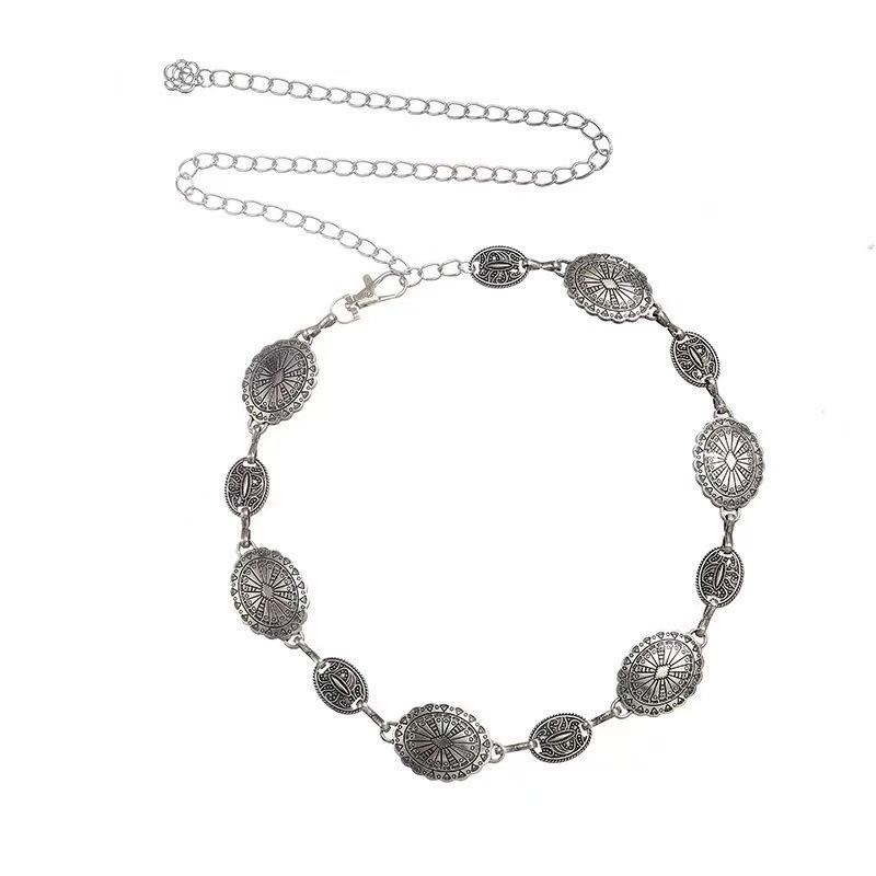 Metal Waist Chain Oval Belt - Versatile Fashion Accessory for Jeans, Suits, and Dresses