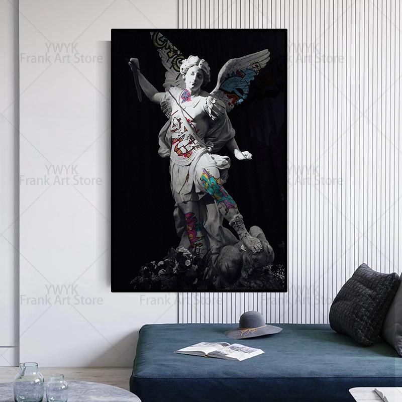 Graffiti Art Michelangelo Renesance Davidova socha Plátno Obrazy Plakáty a Tisky Nástěnné Umění Obrázky pro Domácí Dekoraci Bez Rámu