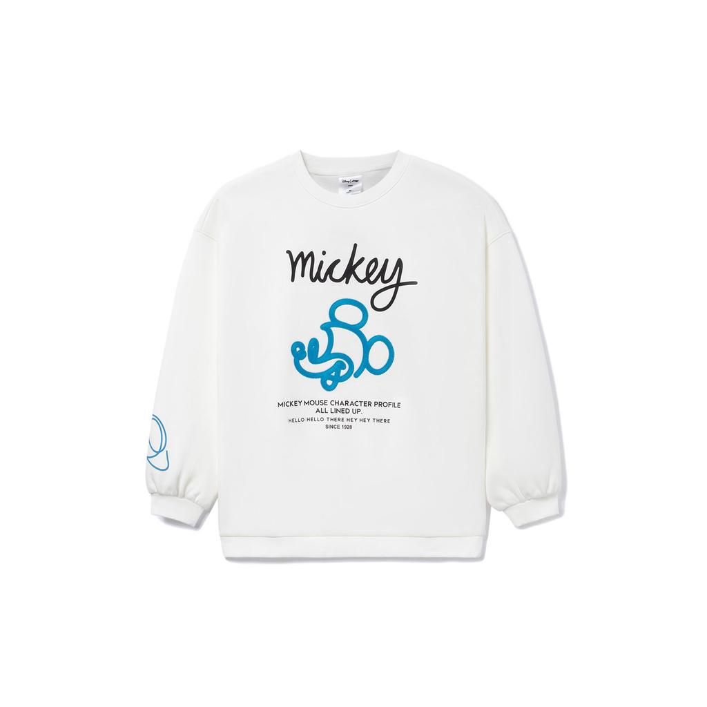 Li-Ning Sports Fashion Series Solid Color Letter Print Crew Neck Pullover Fleece Long Sleeve Sweatshirt Women Sweatshirt Milk-White AWDRD64-1