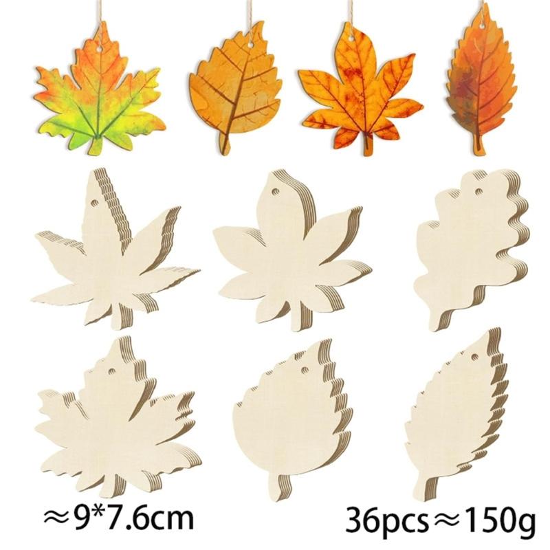36 Natural Wood Thanksgiving Maples Leaf Ornamen Handcrafted Autumns Decors For Festival Seasonal Display
