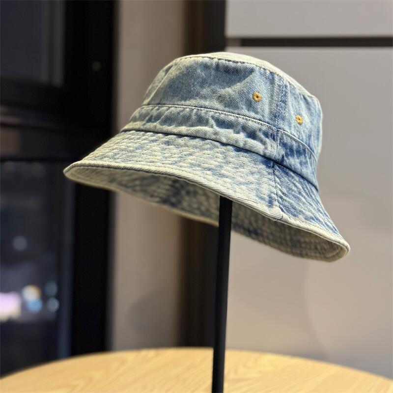 

2026New Japanese-style retro denim fisherman hat for women, Korean version, plain face-covering, versatile, makes the face look smaller, sun-shading Adult54-60Adjustable темно-синього кольору