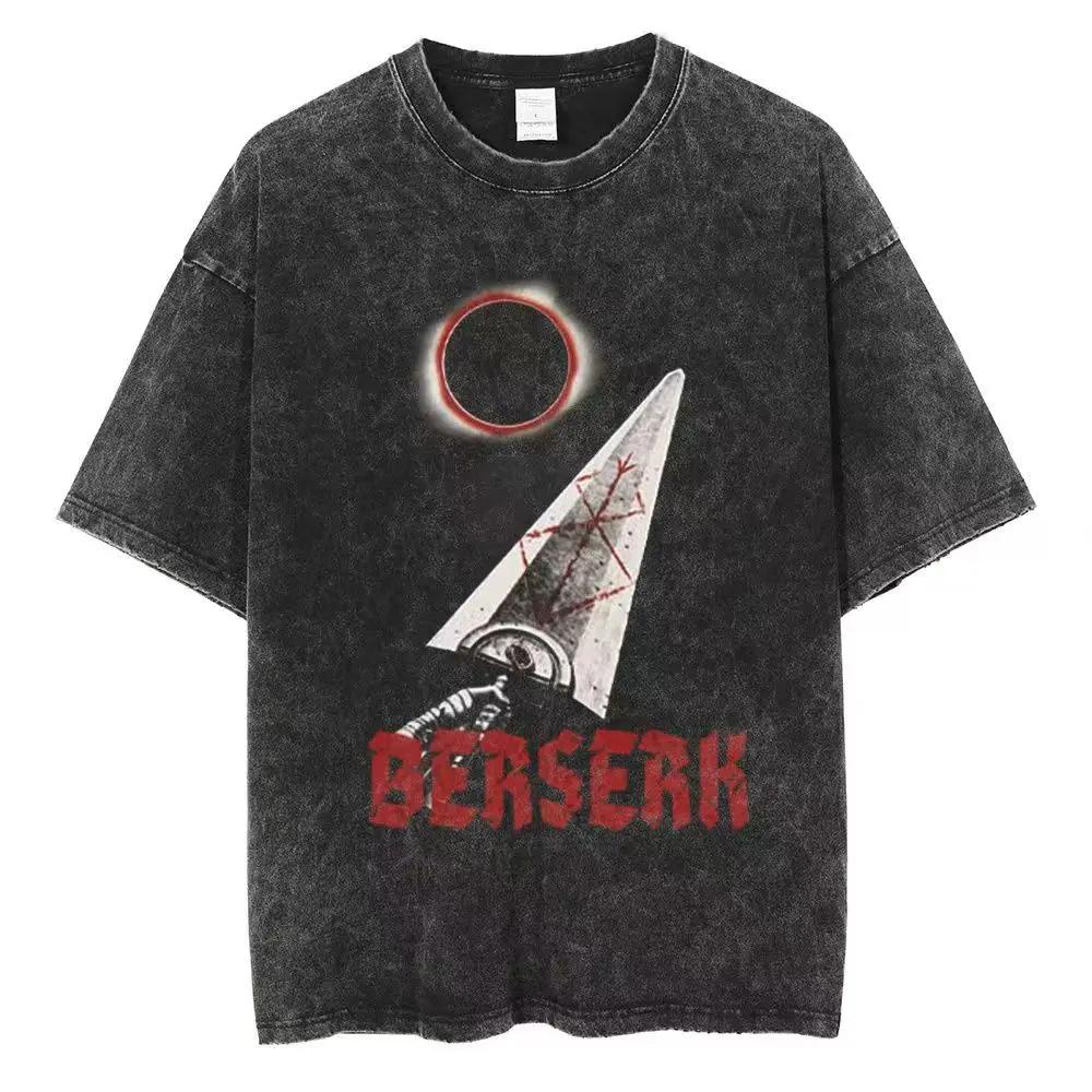 Prané Berserk Bavlna Pánské Vintage Japonské Anime Nadměrná Trička Streetwear Léto Krátký Rukáv Tričko Volné Bavlněné Topy