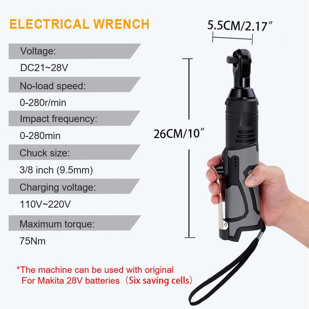 Chave de Catraca Elétrica em Ângulo Reto 3/8 Conjunto de Ferramentas Elétricas Portáteis Chave de Impacto Elétrica Sem Fio Chave de Fenda