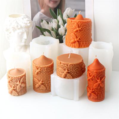 3D Relief Bee Cylinder Silicone Candle Mold DIY Honeycomb Column Aromatherapy Candle Plaster Making Tool Handmade Gift Decor