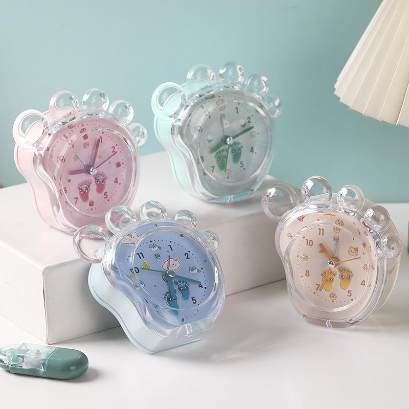 Cartoon Foot Small Alarm Clock Silently Walking Seconds Digital Hand with Lights Wake Up Clock Student Alarm Clock