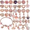 Sparking Rose Gold Heart Family Tree Dangle Charm Beads Fit Snake 925 Silver Bracelet Necklace Beads For Diy Jewelry Women Gift