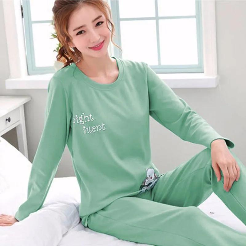 Kadın Moda Uzun Kollu Pantolon Pijama İlkbahar Yaz Çizgi Film Ayı Yumuşak Nefes Alabilir Günlük Pijama 2 Parça Set Büyük Beden Sevimli
