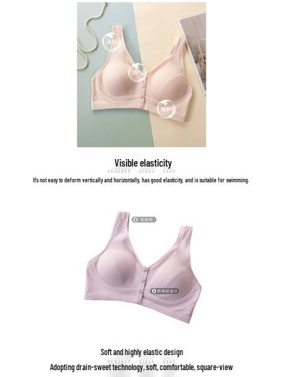 Underwire-Free Front Closure Bra for Middle-Aged & Elderly - Lightweight, Easy-Off, Solid Color Design