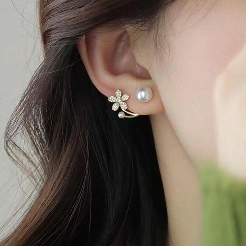 Topshiny Tulip-Shaped Earrings for Women, Unique Design, French Style Flower with High-End Cat's Eye Stone & Faux Pearl Decoration Valentines