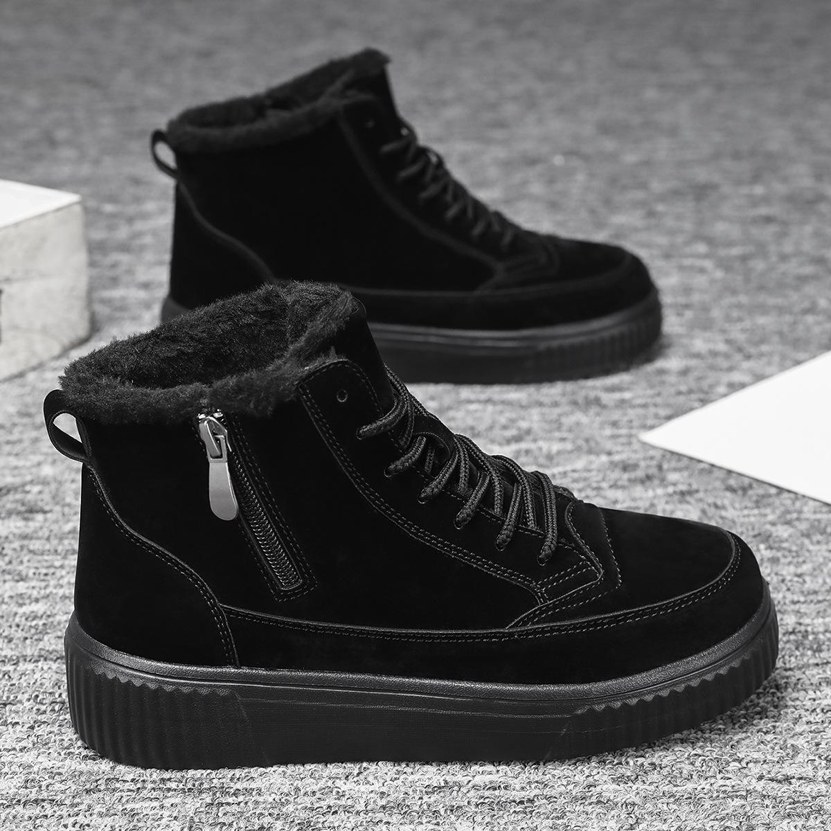 Winter new leather velvet thermal cotton shoes casual outdoor snow boots cotton shoes Martin boots 36 чёрный