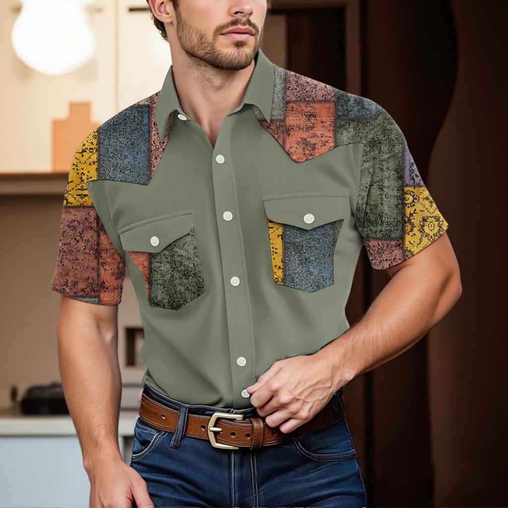 Men'S Fashionable Lapel And Shoulder Length Short Sleeved Casual Top
