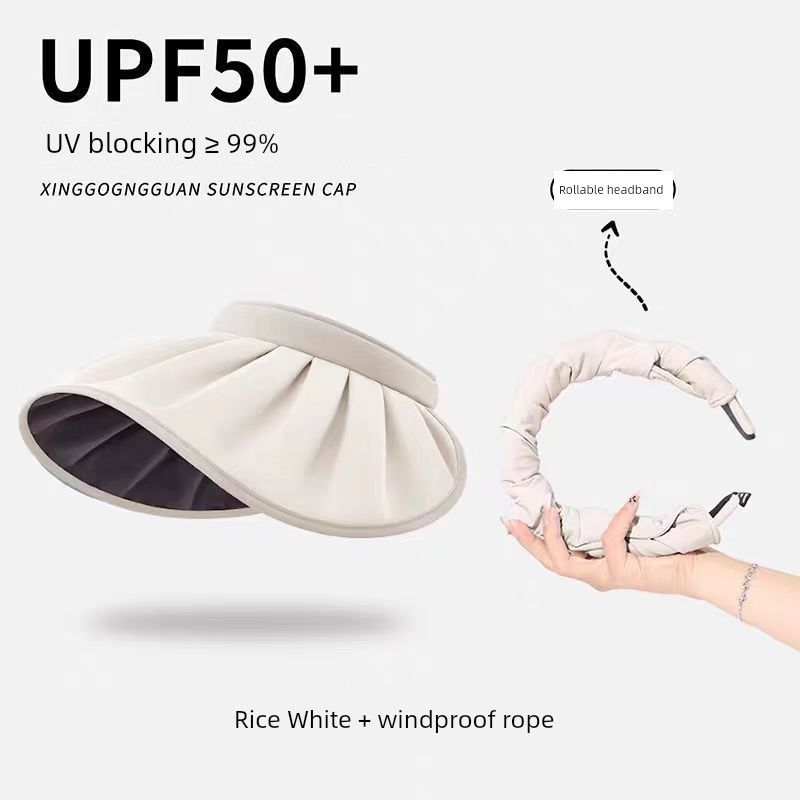 

Sun Hat Summer Vinyl UV Protection 2024 New Arrival Sun Hat Female Shell Topless Hat Portable Cover Face Big Brim 001 m White + windproof rope All yards