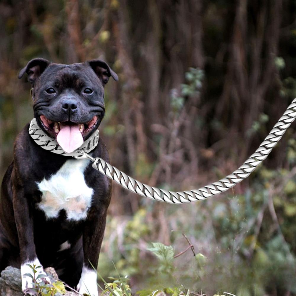 32Mm Large Dog Stainless Steel Pet Supplies Leather Handle Leash Titanium Steel Dog Casting Dog Chain