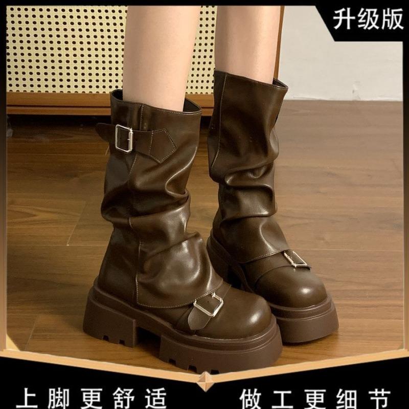 Retro Martin boots women's new autumn thick-soled thick heel medium tube short boots trouser tube boots