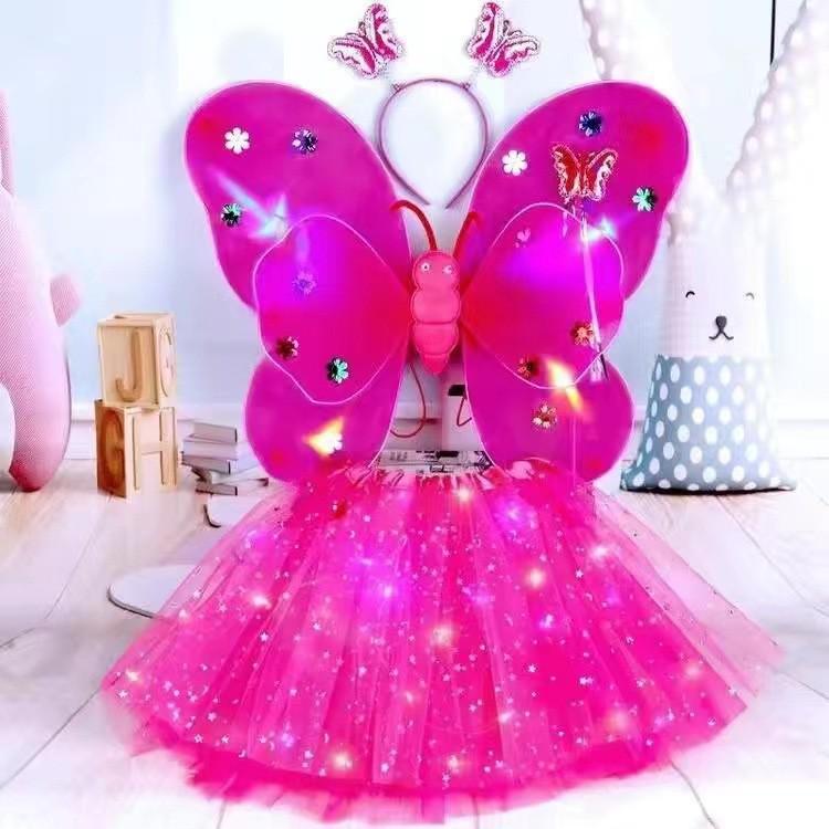 Girls' Luminous Butterfly Wings & Light-Up Fairy Wand Dress-Up Set