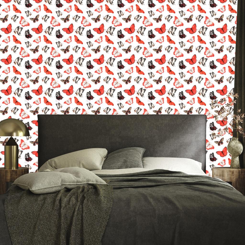 Butterflies Wallpaper White and Coral for Living Room and Bedroom 50x1000