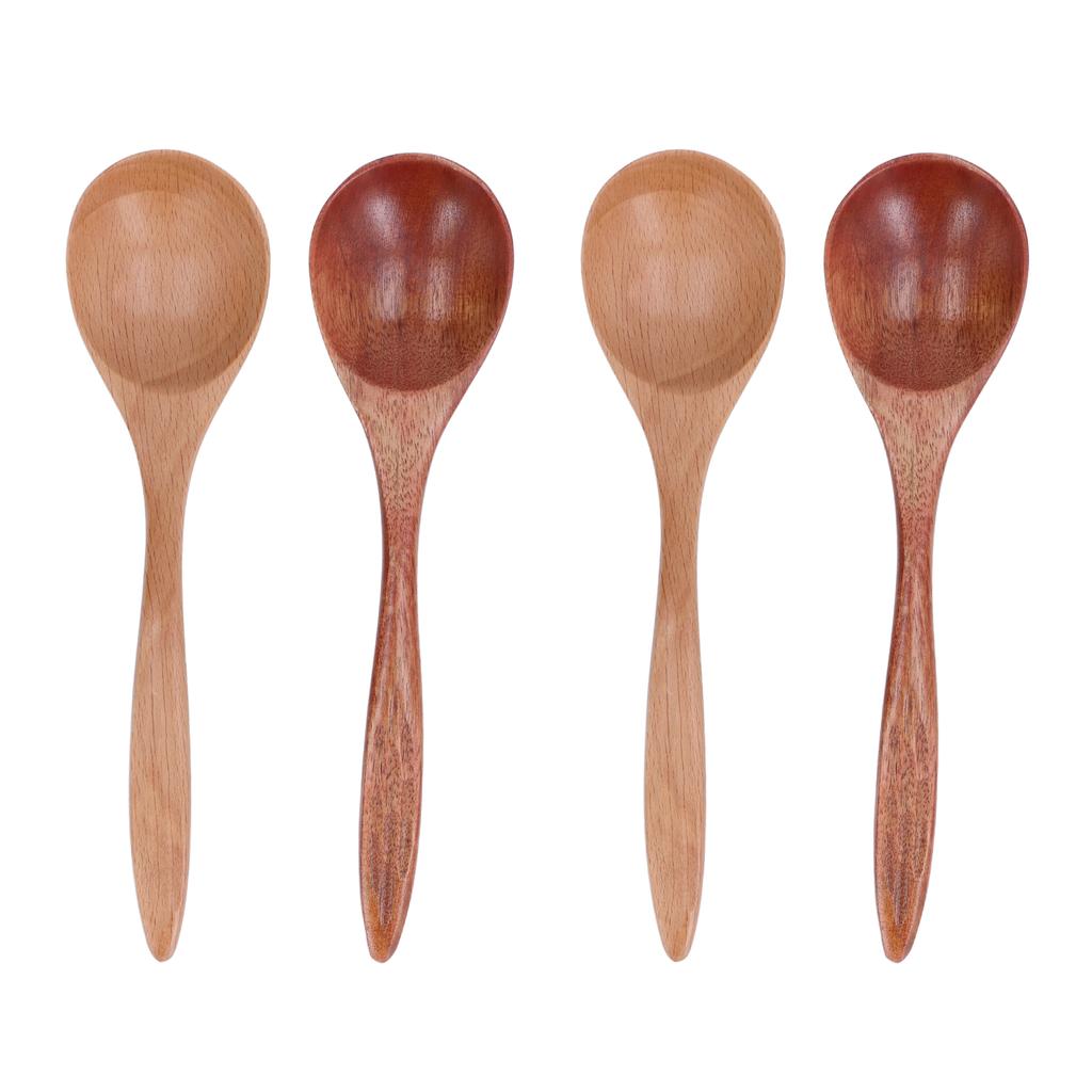 4pcs Wooden Soup Spoon Home Restaurant Portable Simple Elegant Dinner Table Spoon for Coffee Oatmeal