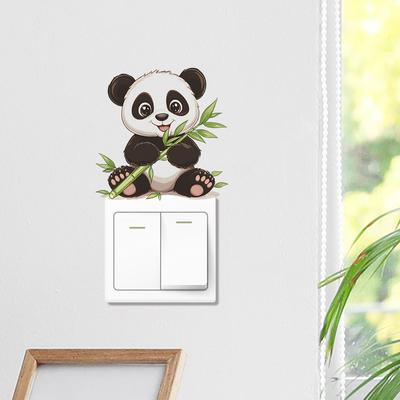 Self Adhesive Switch Plate Stickers Cartoon Panda Bamboo Peel and Stick Removable Waterproof