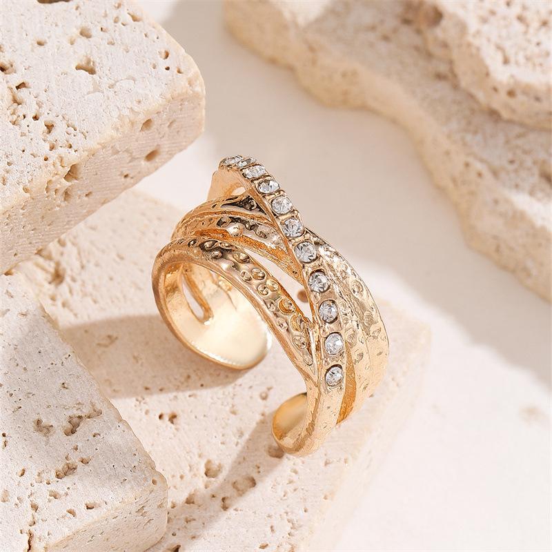 Vintage Metal Butterfly Hollow Open Rings for Women New Trendy Gold copper Color Multilayer Wide Lines Adjustable Rings Zircon