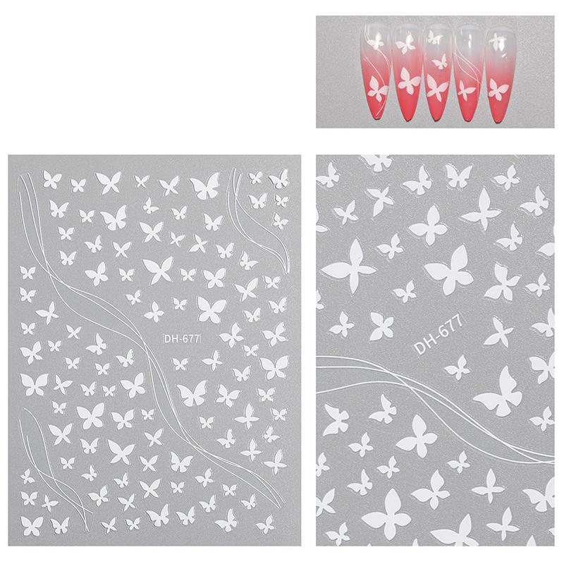 

Наклейки для ногтей в виде бабочек, носящие доспехи, развевающиеся бабочки, самоклеящиеся наклейки, штампованные серебряные наклейки для ногтей белый
