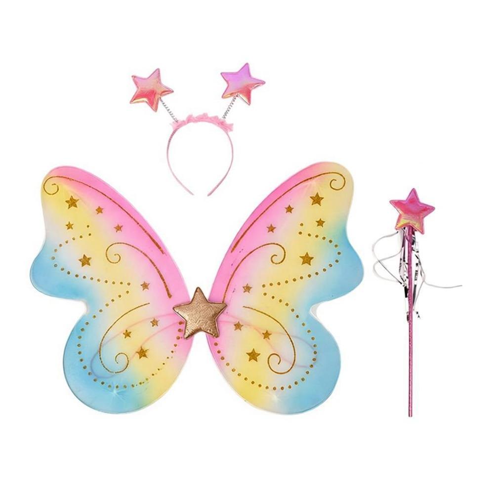 3Pcs/Set Sparkling Butterfly Wings Princess Hair Hoop Fairy Wand Angel Wings Colorful Dress Up Wings for Girl Dressing Up
