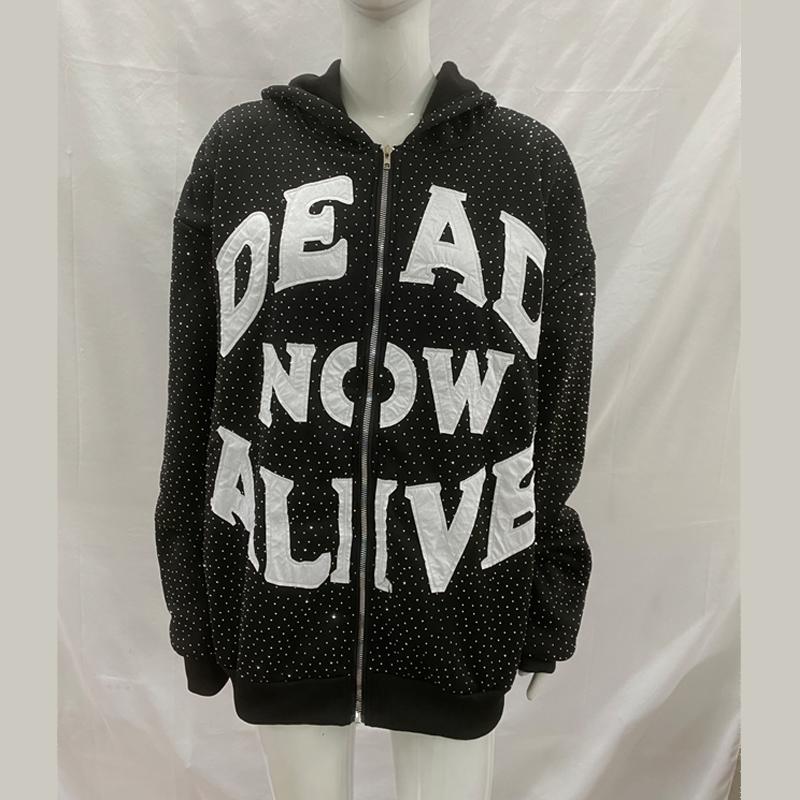 

Autumn and Winter Retro Dark Hot Diamond Adhesive Cloth Embroidered Printed Hoodie XL чорний