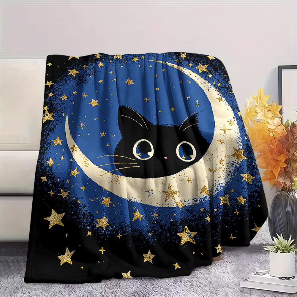 Black Cat Print Flannel Blanket, High Quality Comfortable for All Seasons, Home Decor, Warmth and Comfort, Perfect for Christmas Gifts