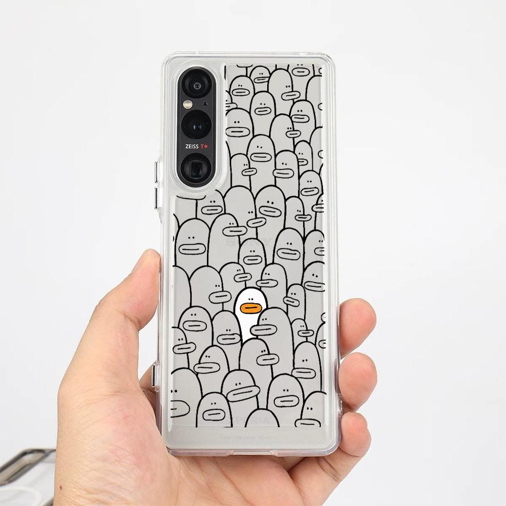 "Cute Duck"Hard Transparent Phone Case For Sony Xperia 1 V VI VII VIII Xperia 5 V Xperia 10 V VI VII/ Shockproof Sony Cover