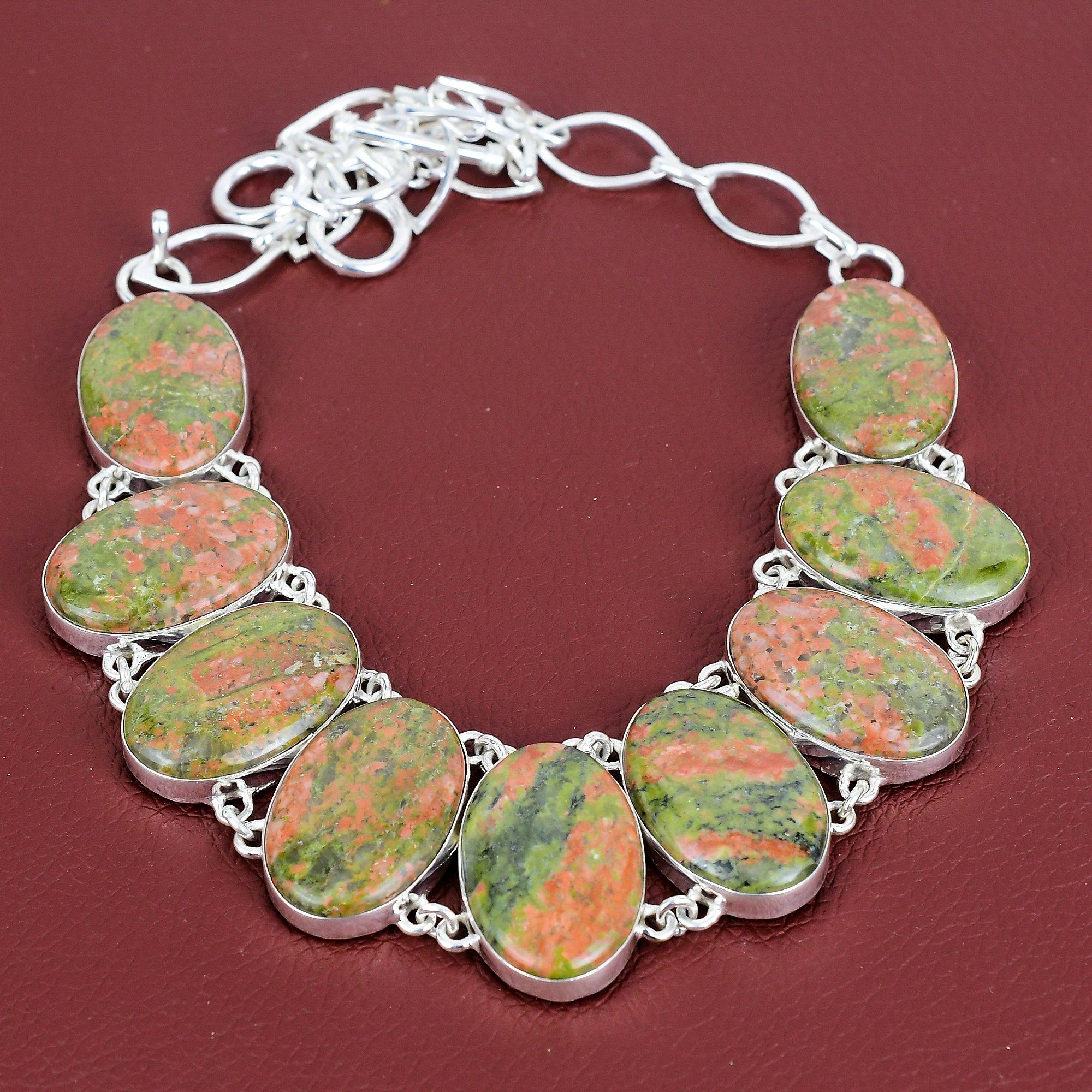 Unakite necklace natural gemstone necklace elegant jewelry 925 sterling silver necklace adjustable chain necklace handmade necklace for gift Adjustable
