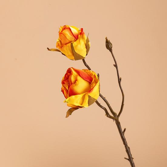 Simulation Flower All-matching Bent Freely Portable Great Retro Artificial Rose Flower with 2 Heads for Home