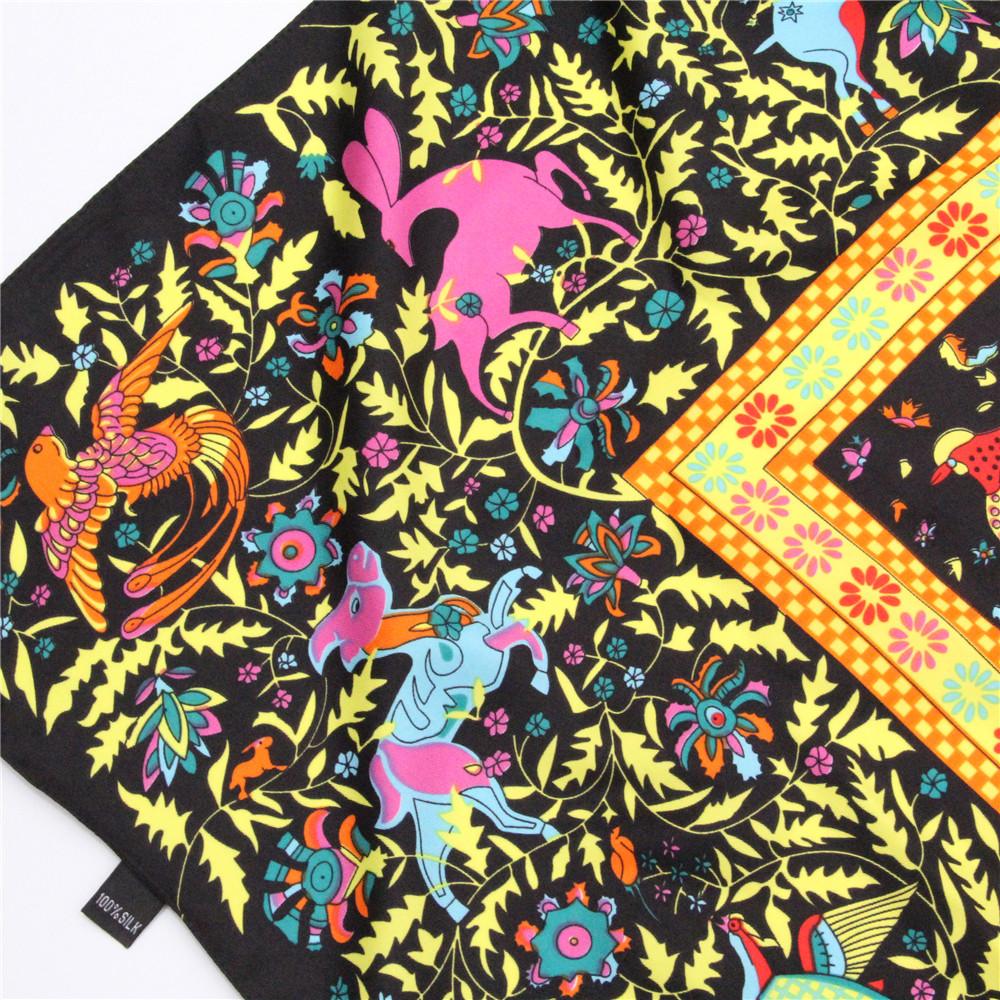 130Cm Woman Scarf Shawl 100% Twill Silk Scarf Square Scarf Forest Animal Print Neckerchief Bandana Headband Hijab Scarves & Wrap