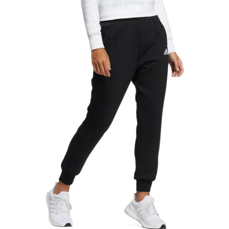 Adidas Logo Print Elastic Waist Windproof Fleece Warm Casual Sport Pants Women Bottoms Black HM7058