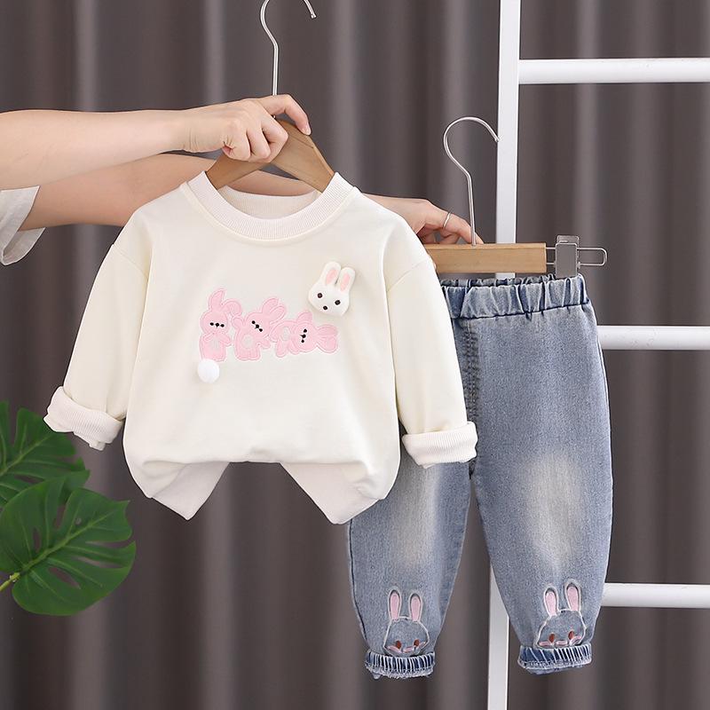 

Стильная толстовка с длинным рукавом для девочек 2024 - принцесса, весенне-осенний топ для малышей 90cm грязно-белый