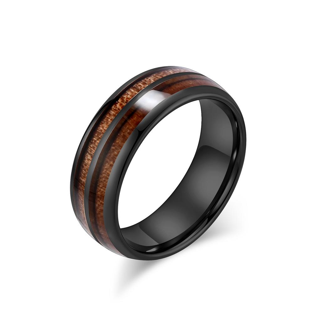 2026 Tungsten Steel Parquet Leather Ring Ring Tungsten Gold Fashion High-end Double Groove Wood Couple Ring