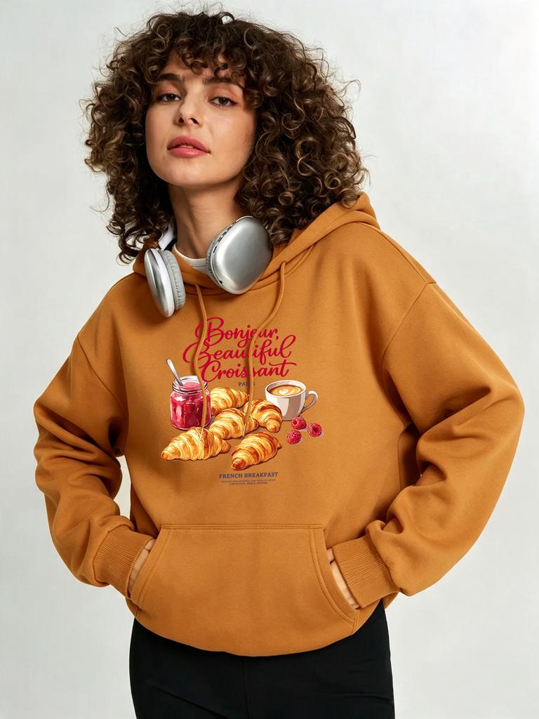 2026 New Printed Hoodie Women's Casual Sweatshirt Loose Pocket Pullover Winter Sports Top