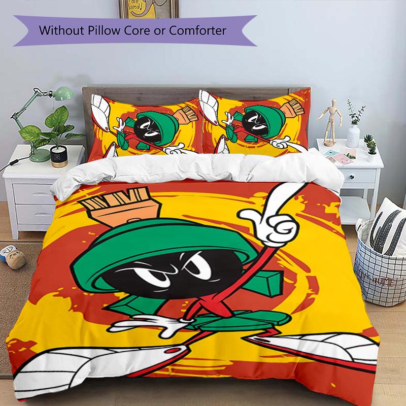 3pcs Marvin the Martian pattern bedding set duvet cover set includes duvet cover &pillowcases, perfect all season bedroom decoration & gift