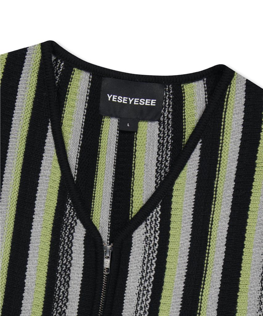 Yeseyesee Stripe Knit Zip-Up Vest Black
