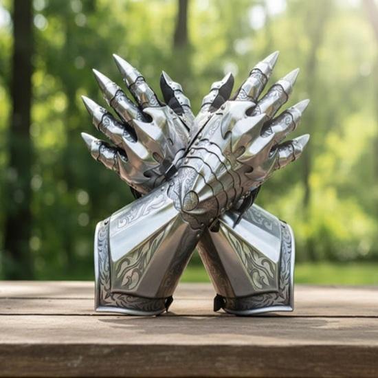 Gothic Steel Gauntlets Gloves, Medieval Armor Gloves for LARP, Reenactment, Knight Cosplay Costume