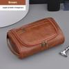 Men Leather Wash Bag Travel Business Trips Portable Cosmetic Bag Large Capacity Multi Pocket Design Handheld Leather Wash Bag