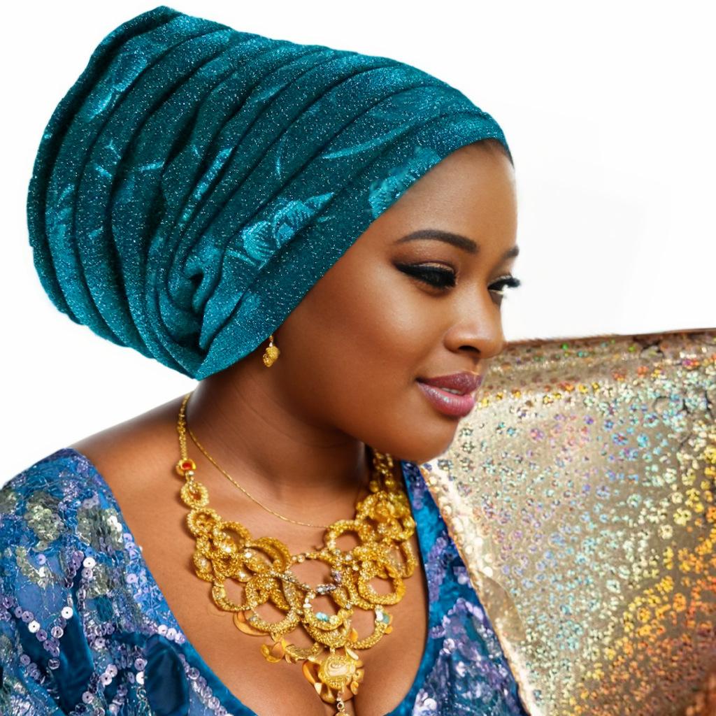Glitter Pleated Women's Head Wraps Bonnet African Turban Cap Muslim Headscarf Bonnet Turbante mujer