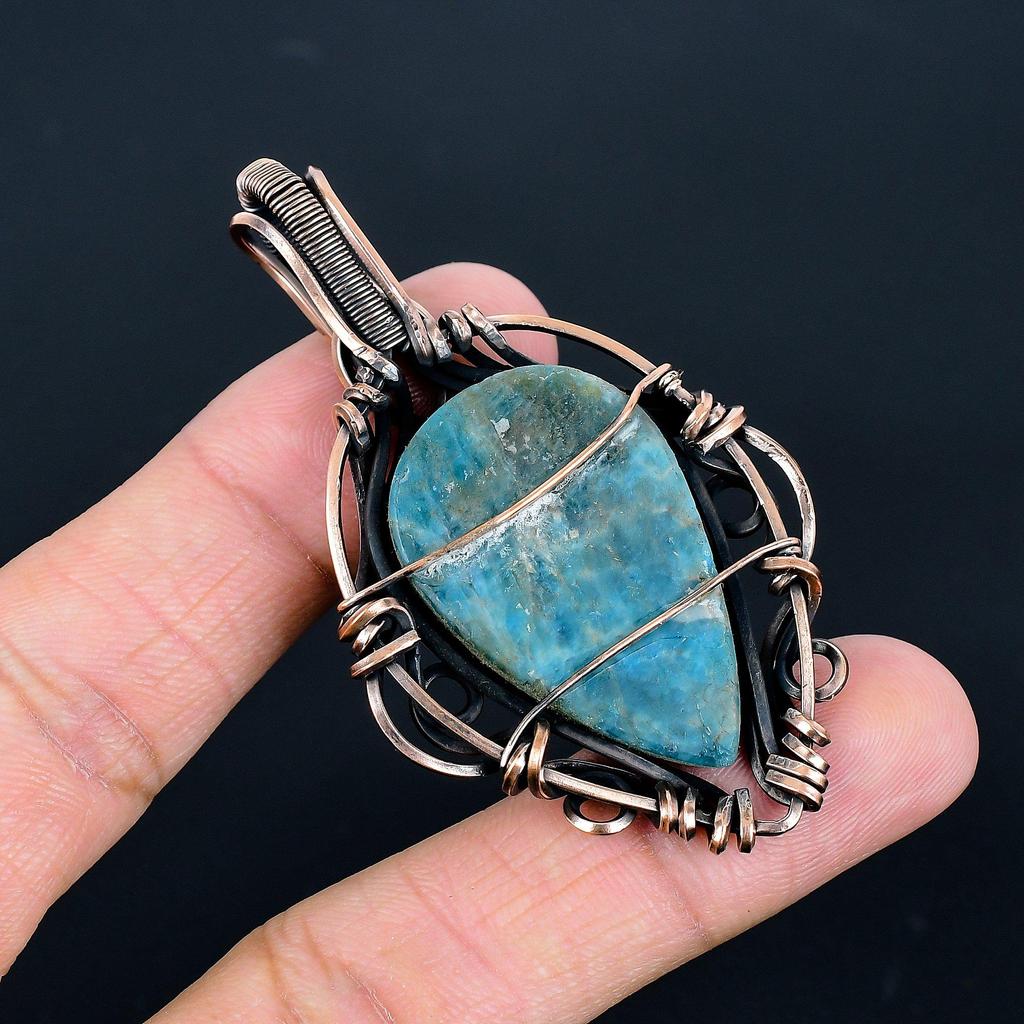 Neon Apatite Pendant, 999 Copper Wire Wrapped Pendant, Handmade Gemstone Pendant Jewelry, Gifts For Wife Brand New Pendant