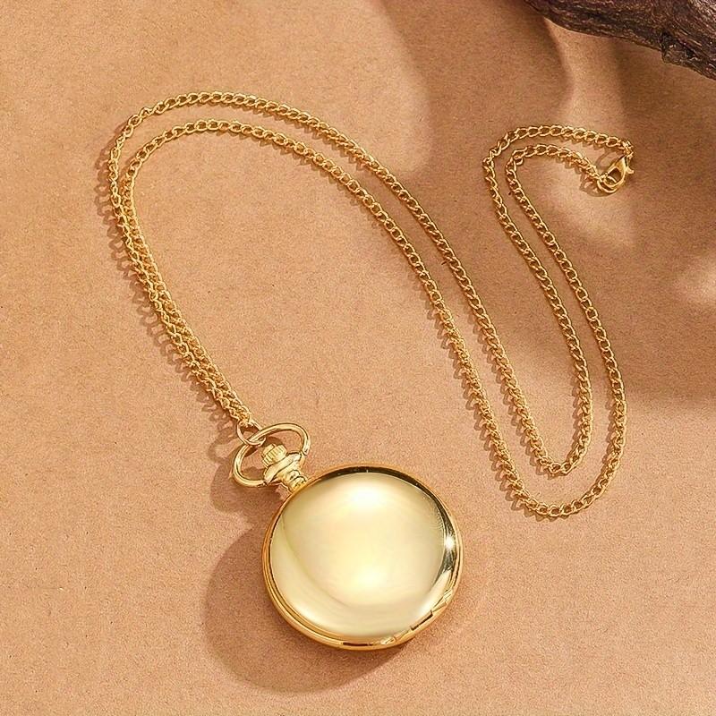 Classic Vintage Golden-Tone Quartz Pocket Watch with Arabic Numerals & Adjustable Chain - Round Men's Fashion Accessory